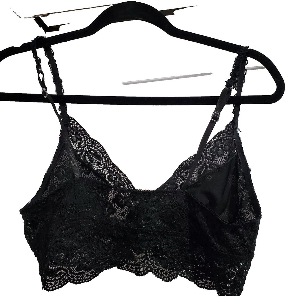 Flora Nikrooz Bralette Size XL Black Lace Strappy Sheer 27" Stretch Lingerie